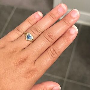 14kt Yellow Gold Blue Sapphire & CZs around, Heart